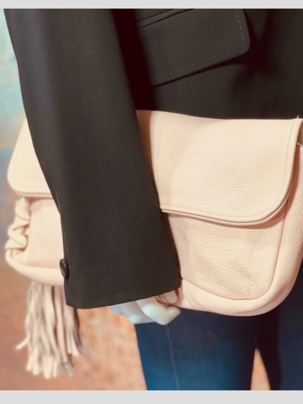 NWT-Custom Handmade Soft Leather Tassel Clutch Bag - Blush Pink - Picture 4 of 9